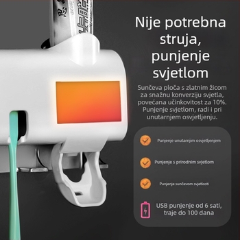 Držač četkica za zube s UV sterilizacijom i automatskim doziranjem zubne paste, pričvršćivanje vakuumom, plastično tijelo, mogućnost tiskanja logotipa