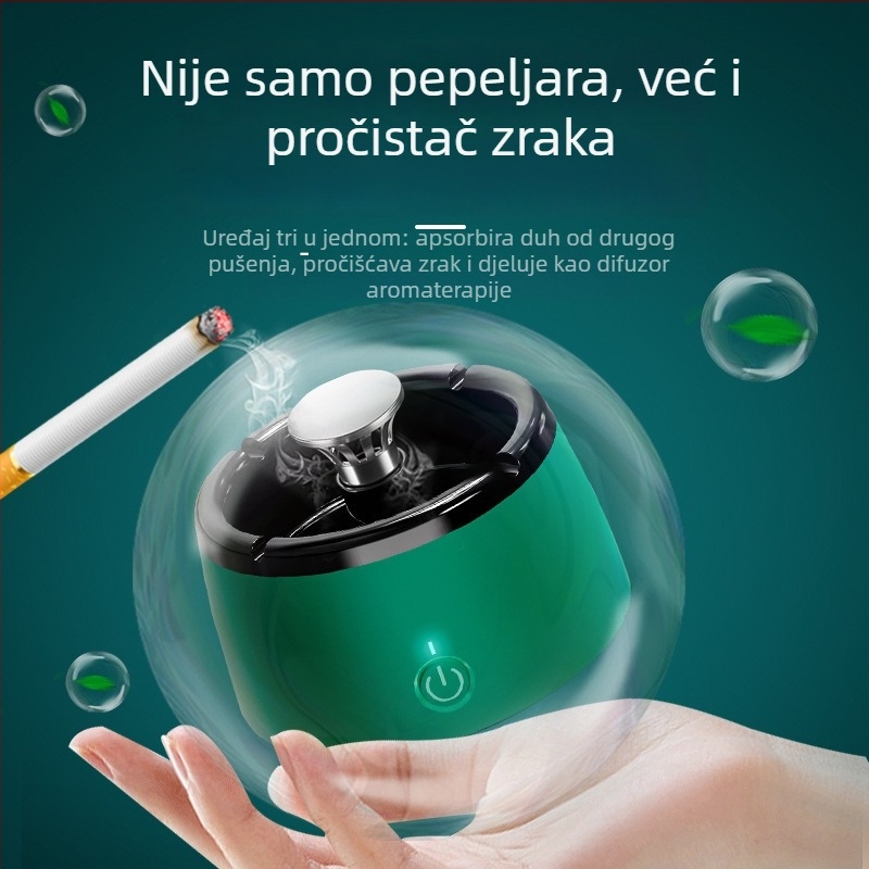 Pepeljara pročišćivač zraka s negativnim ionima za pušače, USB napajanje, protok zraka 50 m³/h, buka ispod 36 dB, stolni minimalistički dizajn