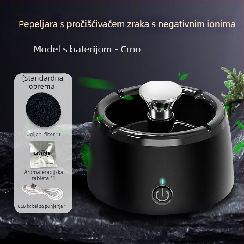 Pepeljara pročišćivač zraka s negativnim ionima za pušače, USB napajanje, protok zraka 50 m³/h, buka ispod 36 dB, stolni minimalistički dizajn