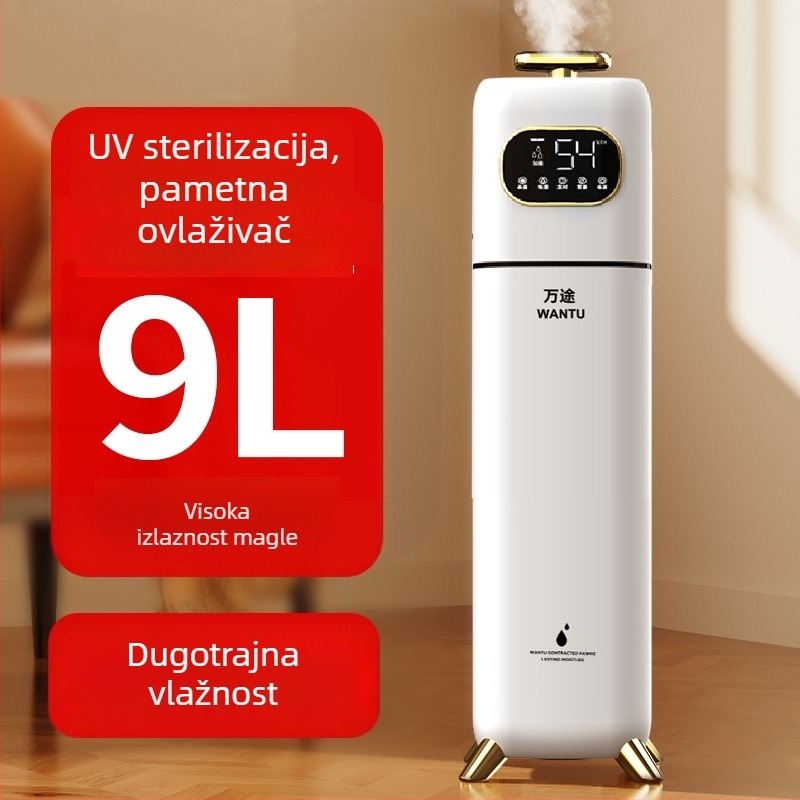 Podni ultrazvučni ovlaživač zraka i pročišćivač za dom, 41–60 m², spremnik 6.1–10 L, 1 izlaz pare, daljinsko upravljanje, tajmer >8 sati