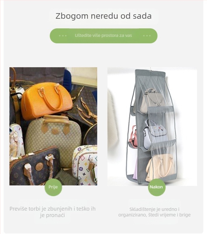 Torba za odlaganje koja se može objesiti, šest slojeva, dvostrana, kubnog oblika, netkani materijal