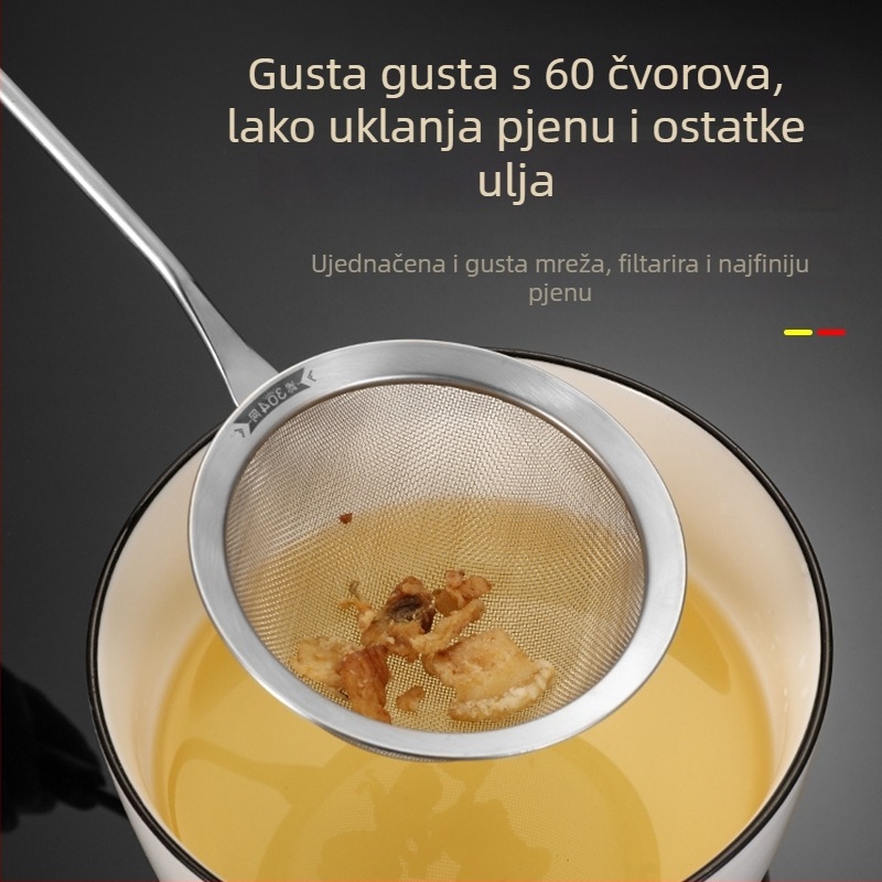 Trodijelni filtar mreža od nehrđajućeg čelika s drvenom drškom, ručna kuhinjska cjediljka za brašno i masne ostatke, protuklizna, zaštita od opeklina