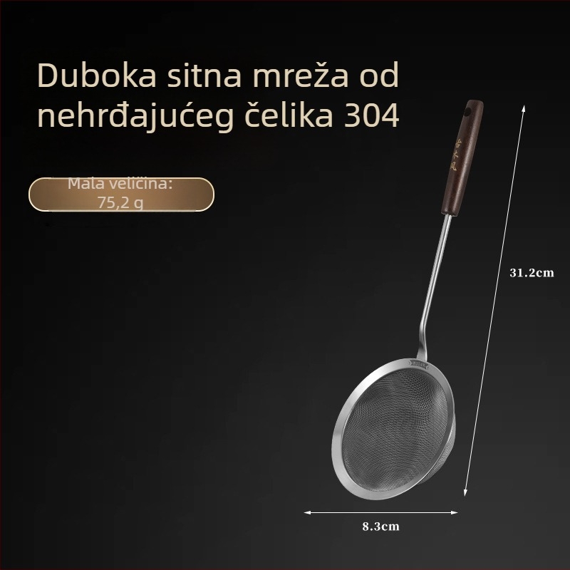 Trodijelni filtar mreža od nehrđajućeg čelika s drvenom drškom, ručna kuhinjska cjediljka za brašno i masne ostatke, protuklizna, zaštita od opeklina