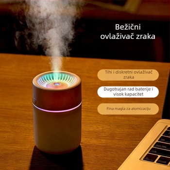 Bežični ovlaživač s USB punjenjem, prenosiv za stolno računalo i ured, tiha aromaterapija, spremnik 0,5 L