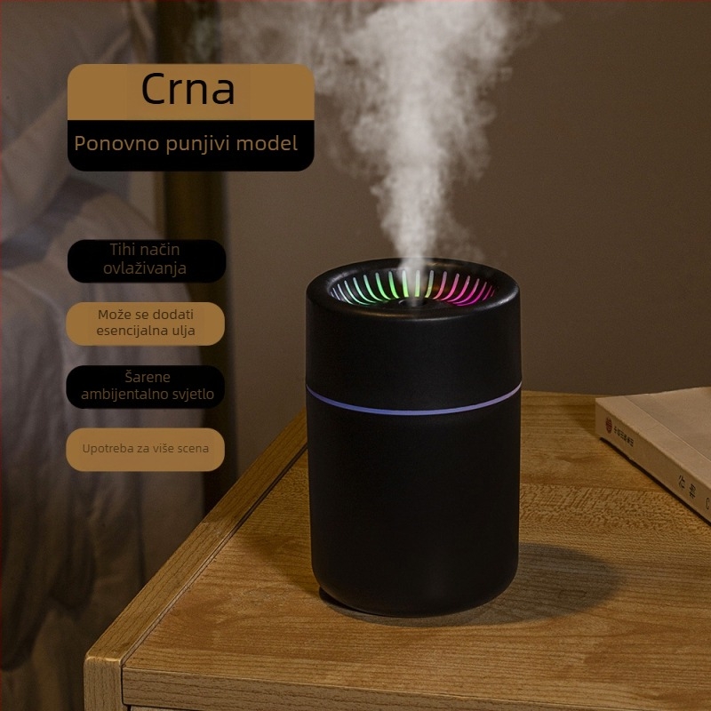 Bežični ovlaživač s USB punjenjem, prenosiv za stolno računalo i ured, tiha aromaterapija, spremnik 0,5 L