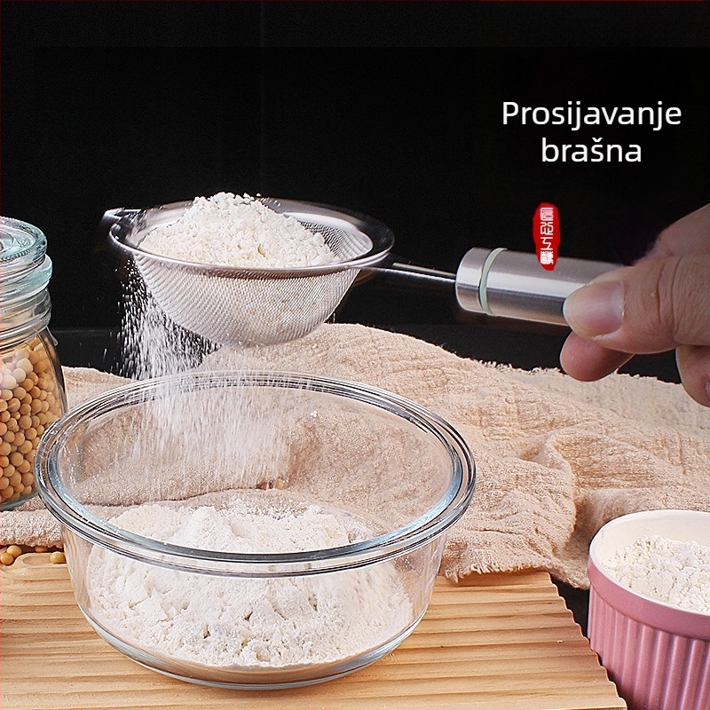 Žlica za filtriranje od 304 nehrđajućeg čelika za brašno i sojino mlijeko, dizajn s jednim kukom