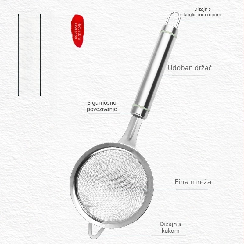Žlica za filtriranje od 304 nehrđajućeg čelika za brašno i sojino mlijeko, dizajn s jednim kukom