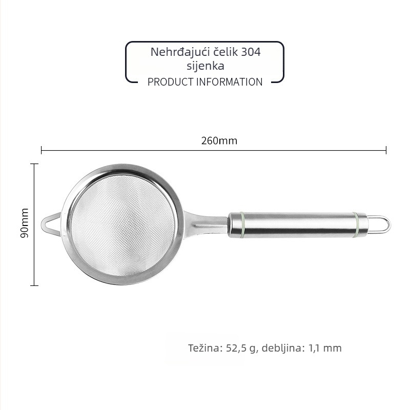 Žlica za filtriranje od 304 nehrđajućeg čelika za brašno i sojino mlijeko, dizajn s jednim kukom
