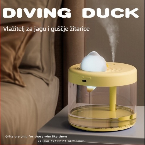 Stolni ovlaživač s dizajnom potapajuće patke, atmosfera LED lampa, USB napajanje, model QSY01, pogodna za prostorije do 10 m², spremnik vode ≤0,5 L, 1 izlaz magle