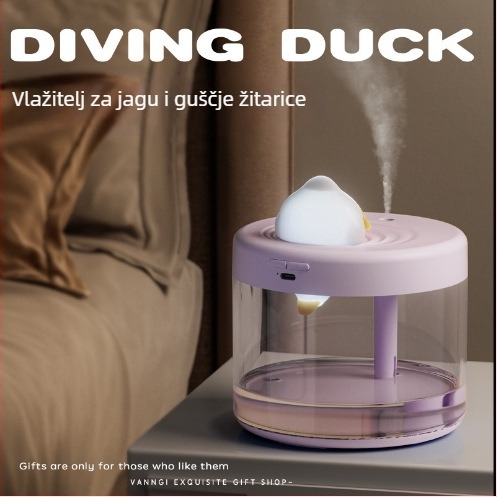 Stolni ovlaživač s dizajnom potapajuće patke, atmosfera LED lampa, USB napajanje, model QSY01, pogodna za prostorije do 10 m², spremnik vode ≤0,5 L, 1 izlaz magle