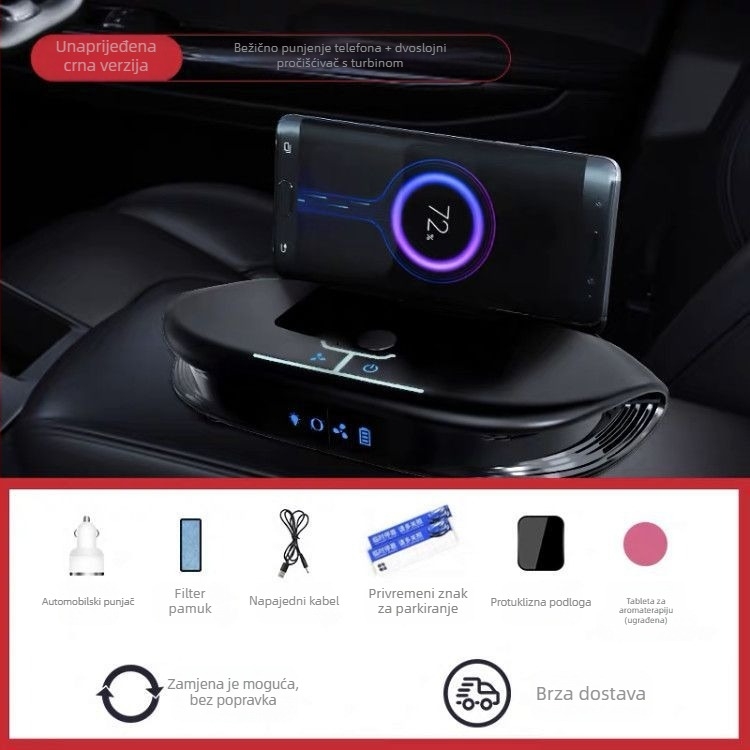Automobilski pročišćivač zraka s fotokatalizatorom, napajanje iz upaljača, generiranje negativnih iona i nazivno napajanje