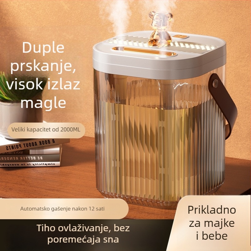 Ovlaživač zraka s dvostrukim mlaznicama, spremnik 1.0–2.5 L, USB napajanje 2.5W, pokrivenost 10–20 m², tih rad