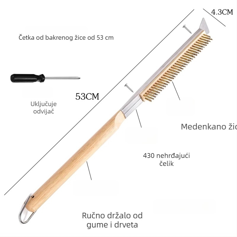 BBQ četka s bakrenim žicom i drvenim držačem, 100 komada u kutiji