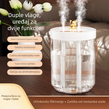 Ultrazvučni stolni ovlaživač s tri izlaza magle, USB napajanje, spremnik preko 10 L, pogodan za 41–60 m²