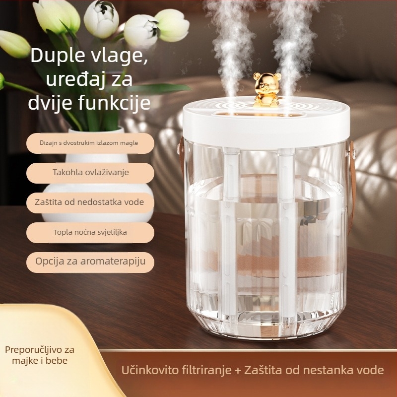 Ultrazvučni stolni ovlaživač s tri izlaza magle, USB napajanje, spremnik preko 10 L, pogodan za 41–60 m²