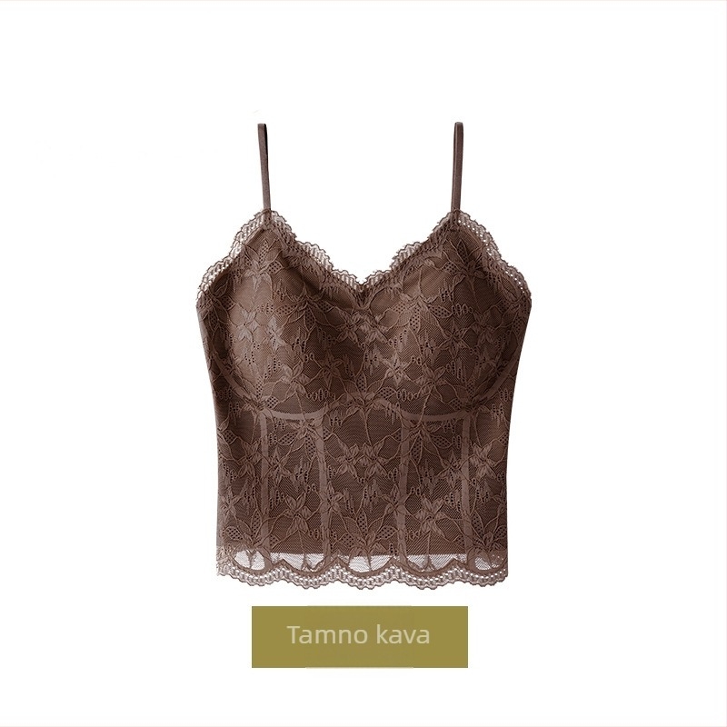 Najlon wrap grudnjak / tube top s čipkastim leđnim dijelom, fleece podstava, fiksni košarica, srednje oblikovan košarica, duljina do trbuha
