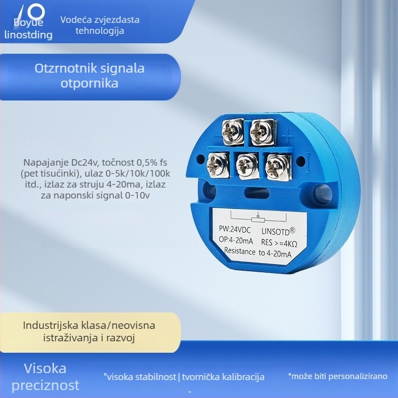 Integrirani prijenosnik temperature s NTC 10k (β 3950), izlazi 4-20 mA i 0-10 V, napajanje 5 V, signačni prijenosnik s klizačkim potenciometrom