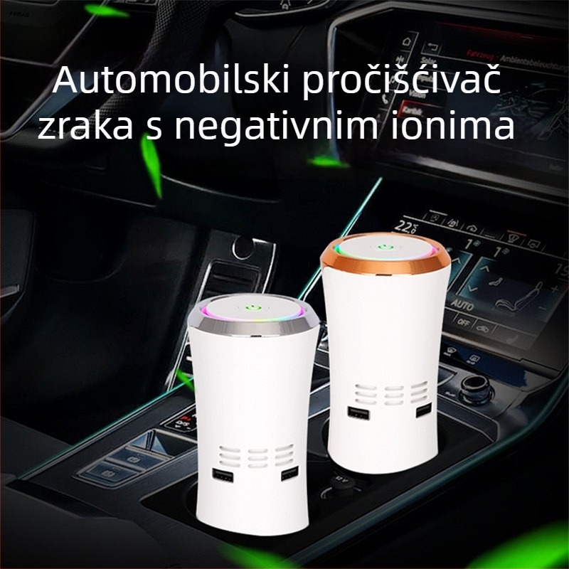 Automobilski pročišćivač zraka AS12, USB napajanje 5V, 12W, koncentracija negativnih iona 10 milijuna iona/cm³, pokrivenost 10 m²