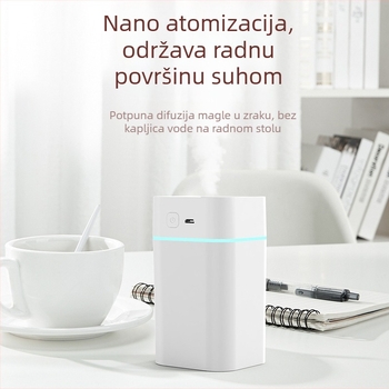 Mini USB tiho ovlaživač za kućnu upotrebu, pokriće 10–20 m², spremnik ≤0,5 L, 1 izlaz magle, USB napajanje 2–4 W, buka < 36 dB