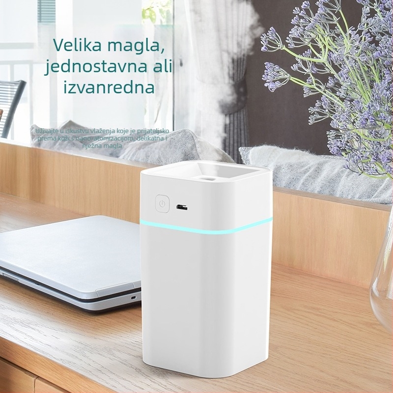 Mini USB tiho ovlaživač za kućnu upotrebu, pokriće 10–20 m², spremnik ≤0,5 L, 1 izlaz magle, USB napajanje 2–4 W, buka < 36 dB
