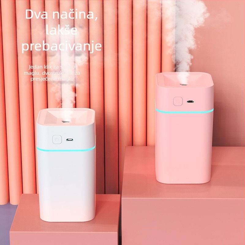 Mini USB tiho ovlaživač za kućnu upotrebu, pokriće 10–20 m², spremnik ≤0,5 L, 1 izlaz magle, USB napajanje 2–4 W, buka < 36 dB