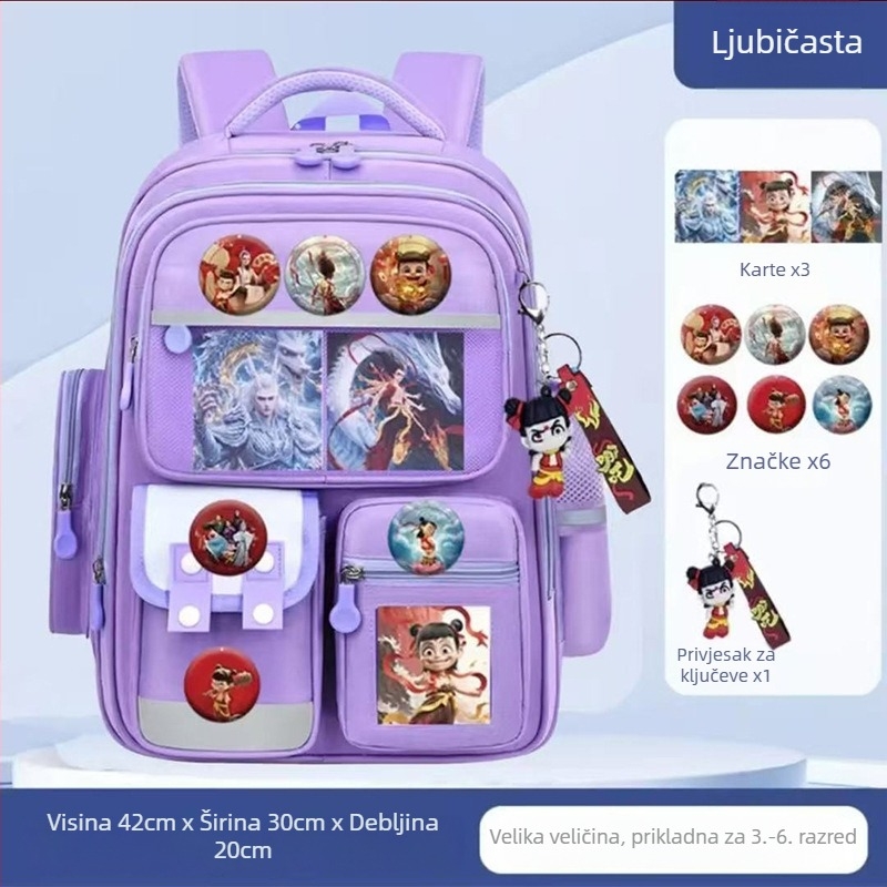 Klasični ruksak Nezha i Ao Bing za učenike osnovne škole, s velikim kapacitetom, zaštita kralježnice, lagan, crtani dizajn