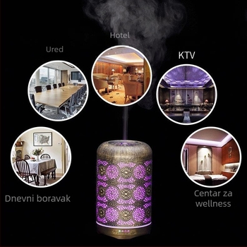 Kovani željezni aromaterapijski ovlaživač-difuzor, kapacitet do 0,5 L, pokrivenost 41–60 m², 1 izlaz magle, 2–8 sati tajmera