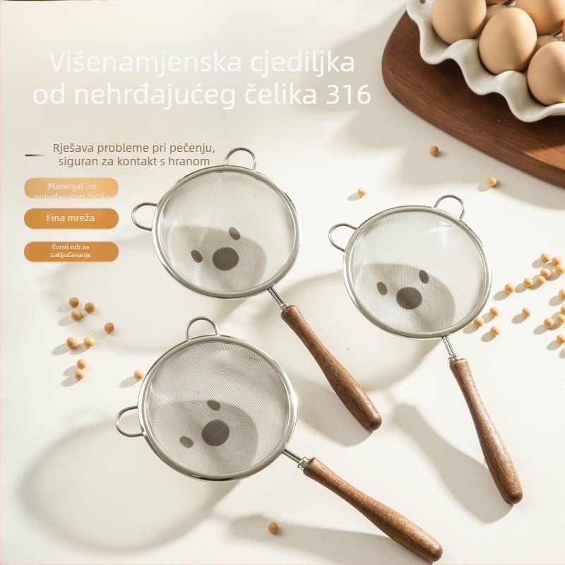 Žlica-filtr s finim sitom i drvenom drškom za hranjenje bebe – nehrđajući čelik 304