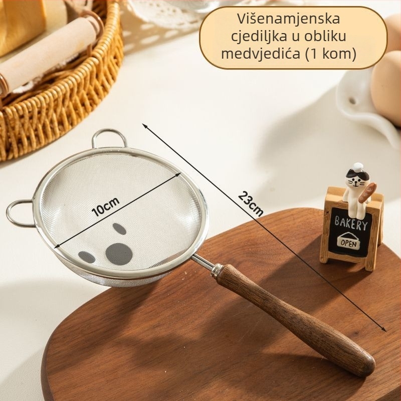 Žlica-filtr s finim sitom i drvenom drškom za hranjenje bebe – nehrđajući čelik 304