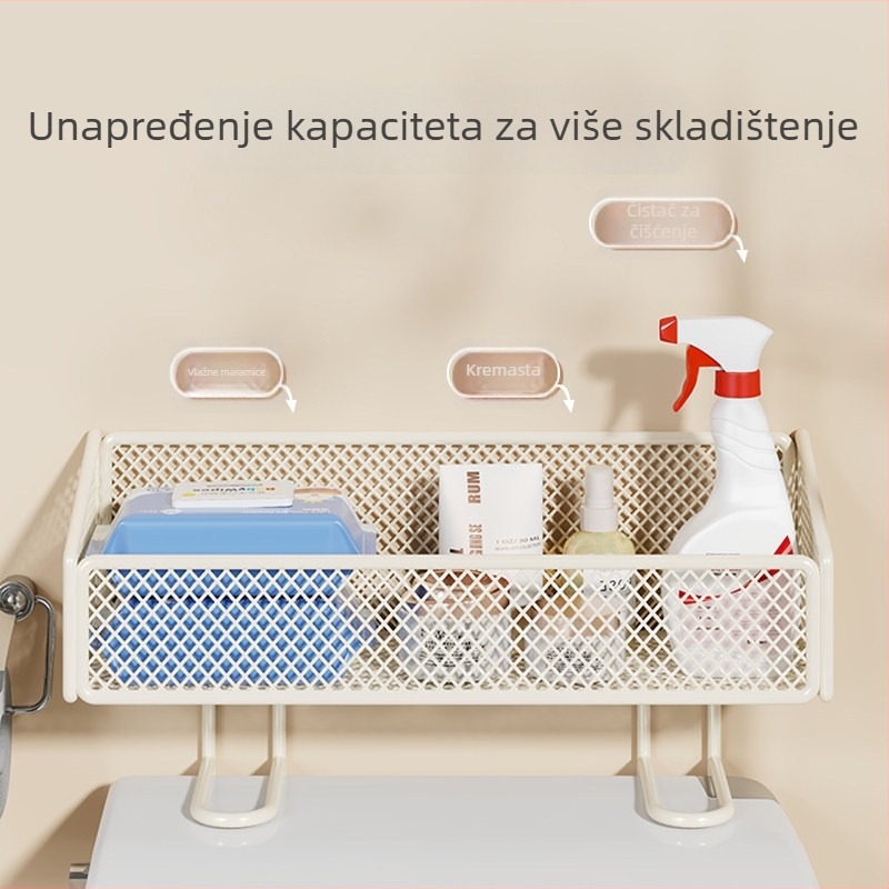 Polica iznad zahoda — višenamjenski spremnik za pohranu s držačem za mokre maramice | moderni minimalistički stil | Qin Qi