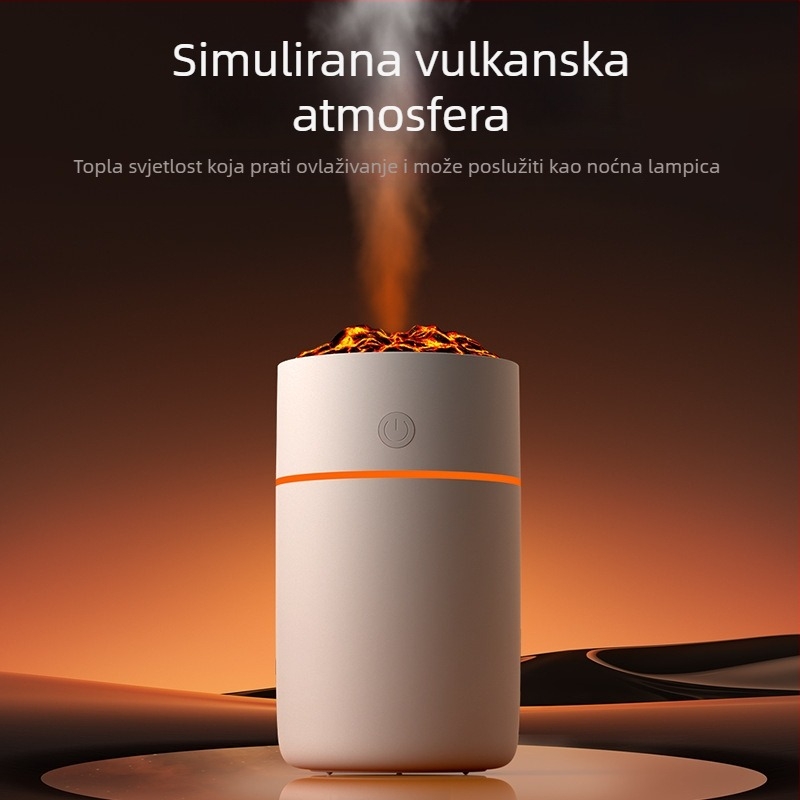 Mini USB ultrazvučni ovlaživač zraka, oblik šalice vulkana, za dom i automobil, 1 izlaz magle, spremnik ≤0,5 L, pogodan za prostorije do 10 m², USB napajanje, 2 W, difuzor mirisa