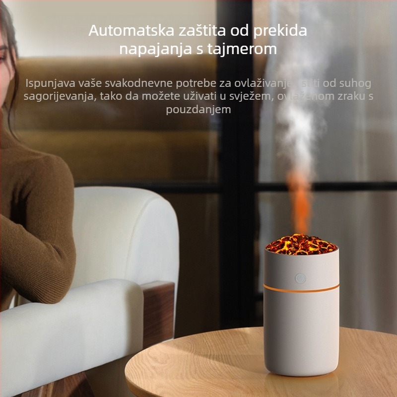 Mini USB ultrazvučni ovlaživač zraka, oblik šalice vulkana, za dom i automobil, 1 izlaz magle, spremnik ≤0,5 L, pogodan za prostorije do 10 m², USB napajanje, 2 W, difuzor mirisa