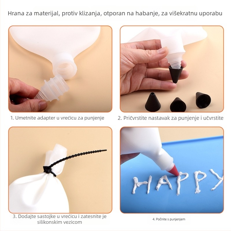 Set vrećice za ukrašavanje i mlaznice, silikon + plastika, 74 g, lansirano 2024 (Marka: Yipinjiaju; Materijal: silikon + plastika; Težina: 74 g; Lansiranje: 2024)