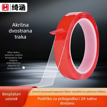 Qihan prozirna akril dvostruka ljepljiva traka, 1,5 mm debela, traka za zatvaranje rubova stakla, crveni film za otpuštanje, snažna adhezija