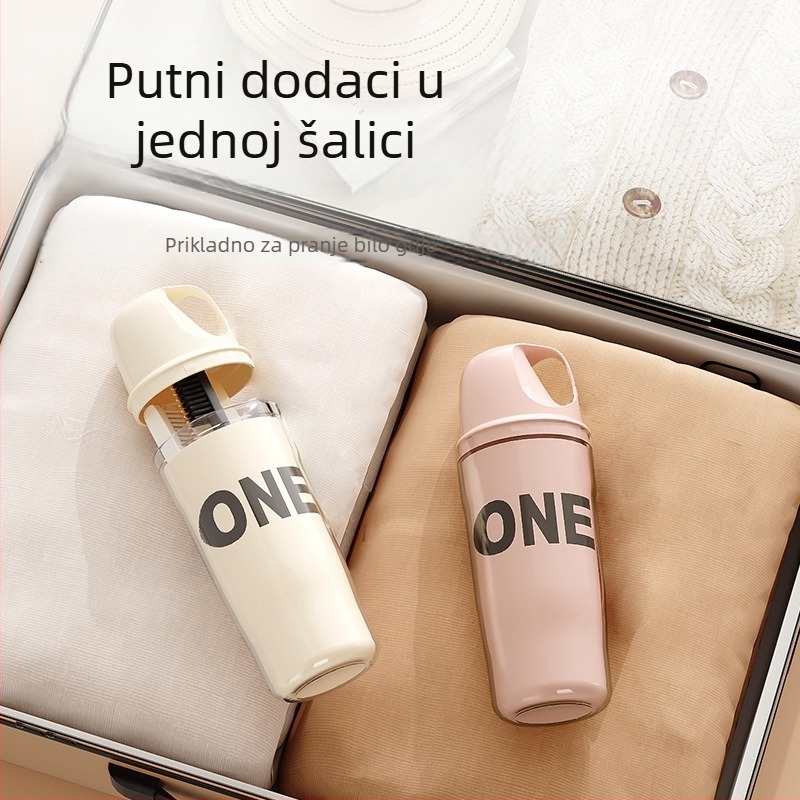 Putni 3-u-1 higijenski set: čašica za ispiranje, četkica za zube i spremnik za pastu – plastika, tisk logotipa moguć, prilagodba