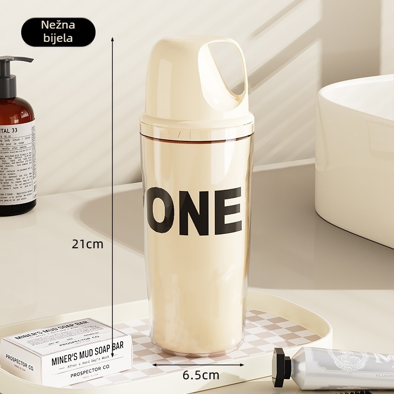 Putni 3-u-1 higijenski set: čašica za ispiranje, četkica za zube i spremnik za pastu – plastika, tisk logotipa moguć, prilagodba
