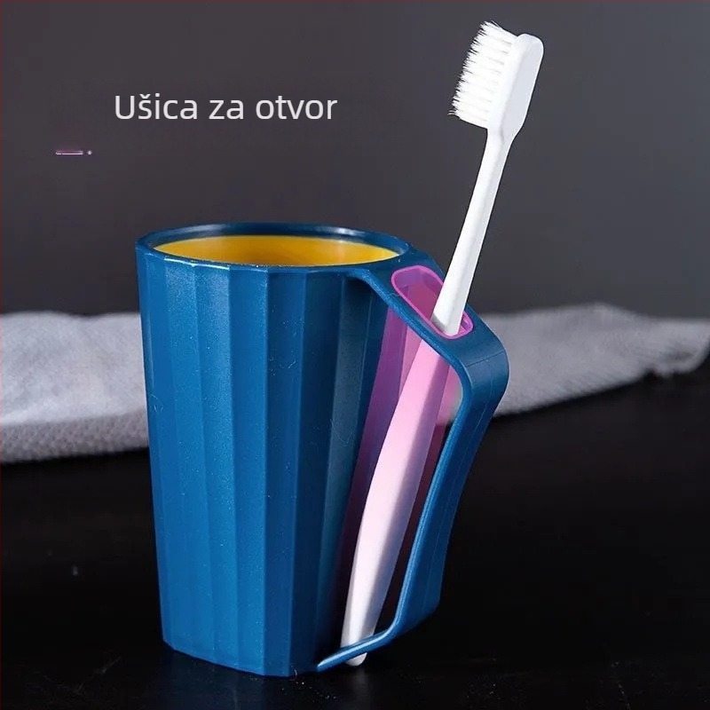 Plastična čaša s držačem za četkanje zuba i ispiranje usta, mogućnost tiskanja logotipa