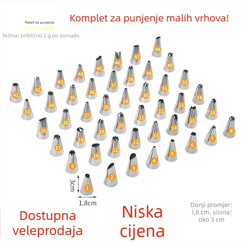 Nehrđajući čelik dekorativna šprica, korejskog stila, s 48 otvora, za kremu i listiće cvijeta na torti, pakiranje 2000