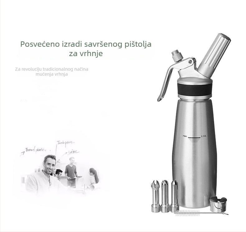 500 ml aluminijski pištolj za ukrašavanje kreme sa silikonskom mlaznicom, alat za pjenjenje i ukrašavanje, kućna i profesionalna upotreba