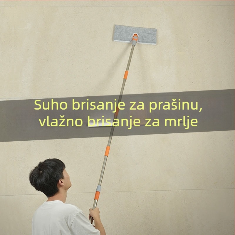 Prošireni mop za zidove s teleskopskom ručkom – glava od mikrovlakna, nehrđajući čelik, dvostruki pogon, valjkasti mehanizam stiskanja, Qianxili