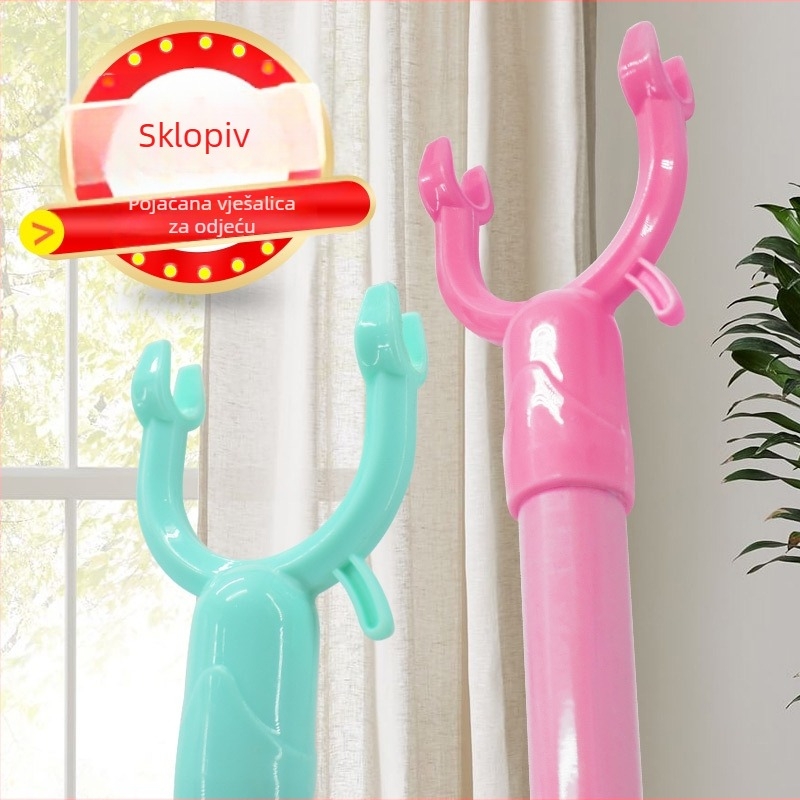 Metalni teleskopski štap za sušenje rublja, za balkon; moderan minimalistički stil; plastično-metalni spoj; predstavljen ljeto 2017