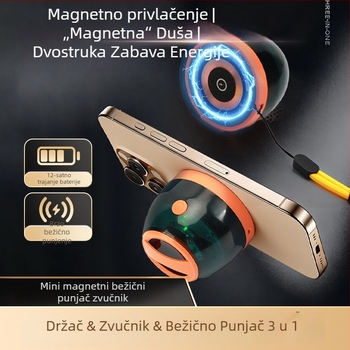 Tri u jednome magnetski bežični Bluetooth zvučnik s powerbankom, RGB osvjetljenje, Bluetooth 5.3, 4000–6000mAh