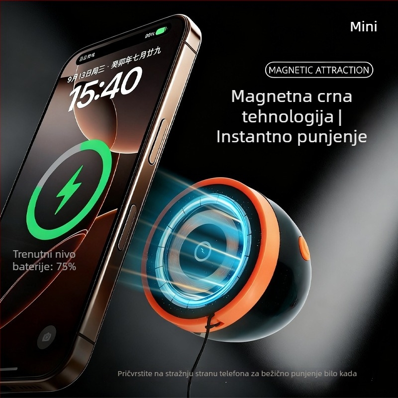 Tri u jednome magnetski bežični Bluetooth zvučnik s powerbankom, RGB osvjetljenje, Bluetooth 5.3, 4000–6000mAh