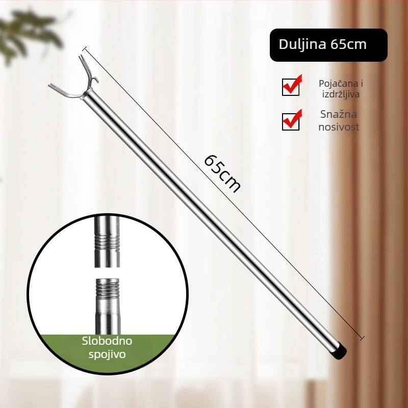 Snian nehrđajući čelični teleskopni štap za sušenje rublja s vilicom za balkon – moderni minimalistički dizajn