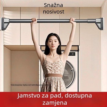 Teleskopska bočna montaža kupaonska šipka za sušenje odjeće, nehrđajući čelik, bez bušenja, fiksna, ravna šipka