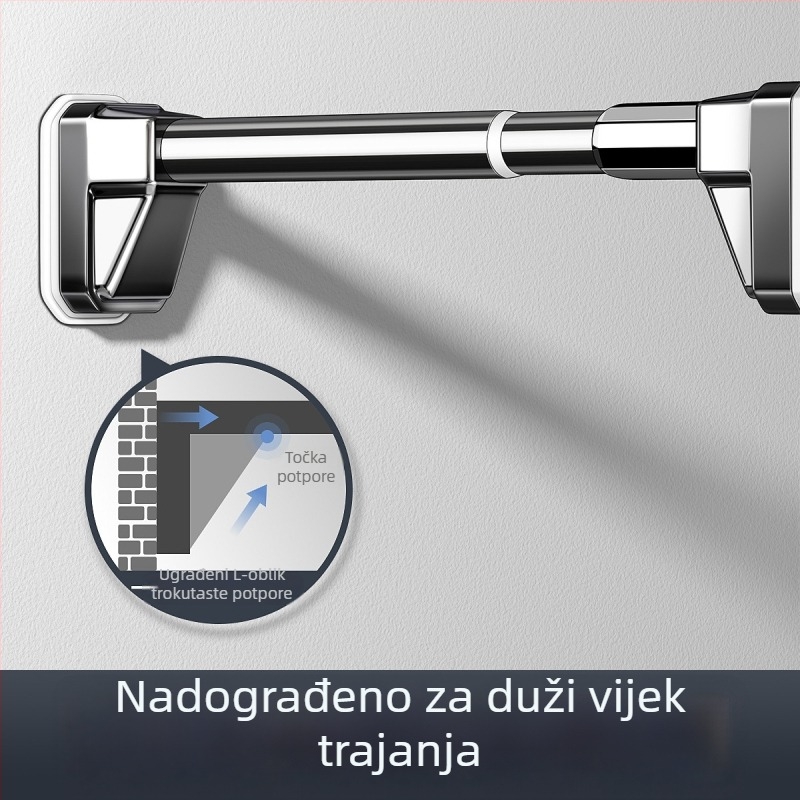 Teleskopska bočna montaža kupaonska šipka za sušenje odjeće, nehrđajući čelik, bez bušenja, fiksna, ravna šipka