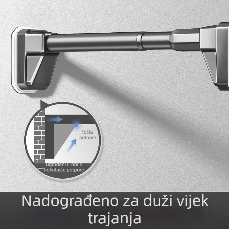 Teleskopska bočna montaža kupaonska šipka za sušenje odjeće, nehrđajući čelik, bez bušenja, fiksna, ravna šipka