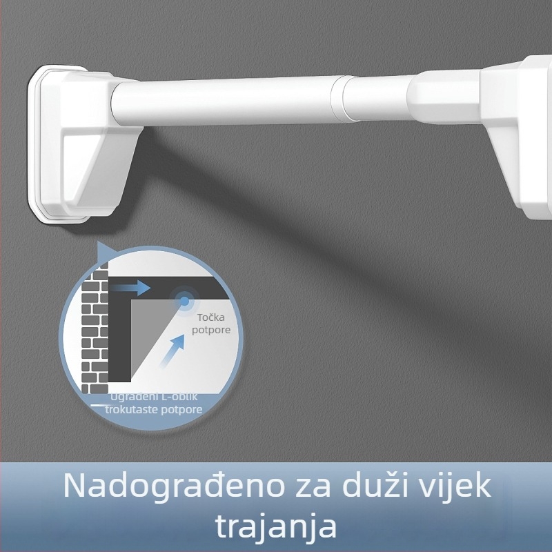 Teleskopska bočna montaža kupaonska šipka za sušenje odjeće, nehrđajući čelik, bez bušenja, fiksna, ravna šipka