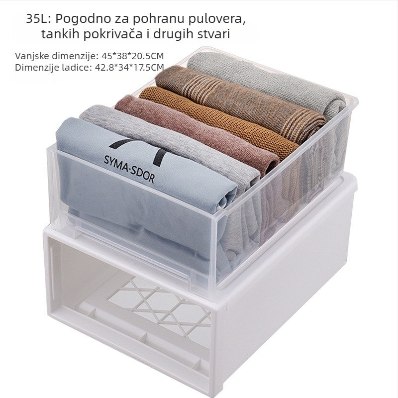 Plastična kutija za odlaganje s ladicama za ormar – model 8835, PP plast, japanski stil, otvaranje povlačenjem, višenamjenska kutija otporna na prašinu