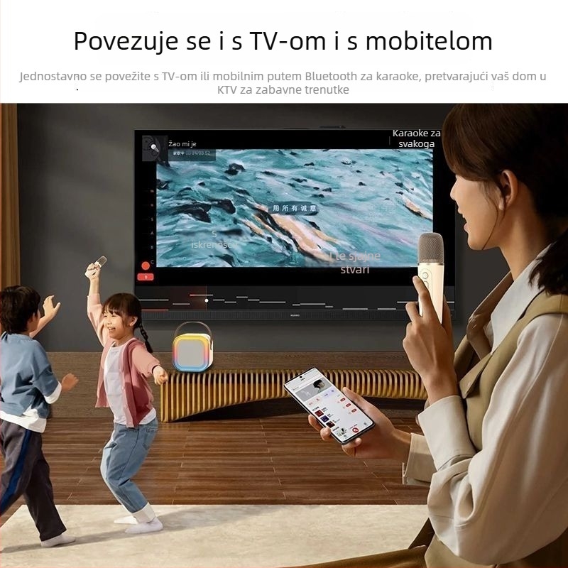 Karaoke Bluetooth zvučnik s ugrađenim mikrofonom - 3W, Bluetooth 5.3, raspon frekvencija 20Hz-20kHz, SNR ≥100dB, domet 10 m